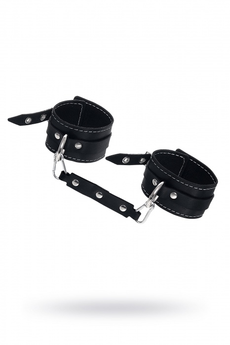 Черные двухслойные кожаные оковы с белой строчкой - Pecado - купить с доставкой в Бердске