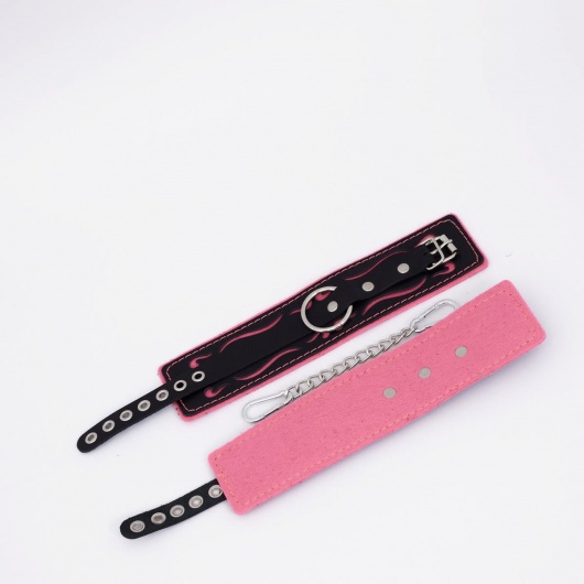 Черно-розовые кожаные оковы с розовой строчкой - Crazy Handmade - купить с доставкой в Бердске