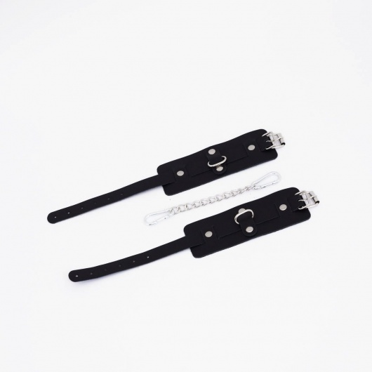 Черные кожаные оковы с хромированной фурнитурой - Crazy Handmade - купить с доставкой в Бердске