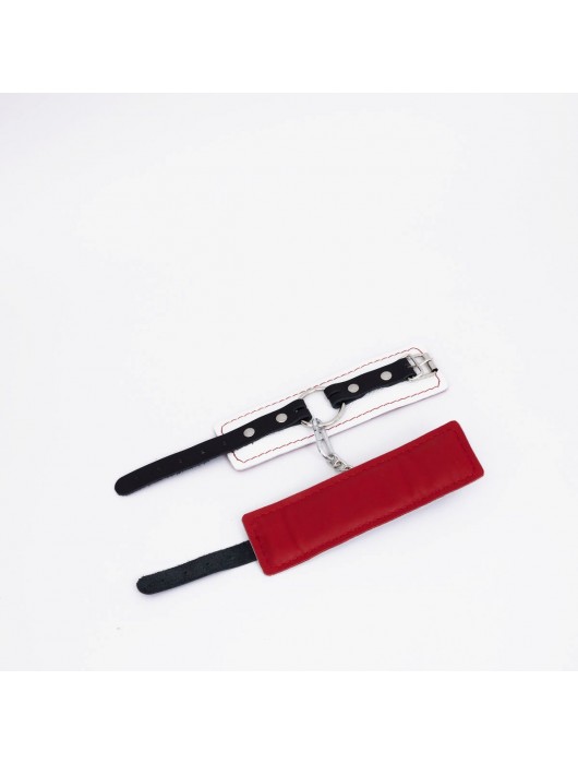 Бело-красные кожаные наручники - Crazy Handmade - купить с доставкой в Бердске