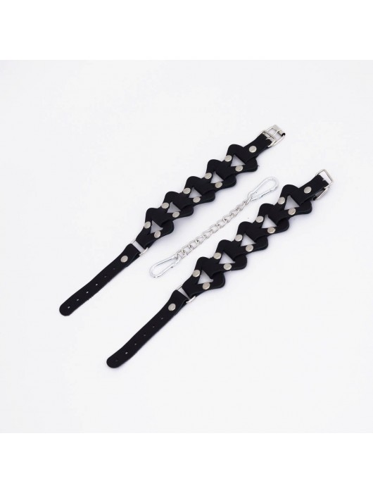Черные кожаные наручники из звеньев - Crazy Handmade - купить с доставкой в Бердске