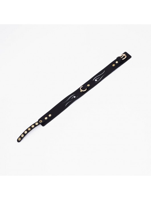 Черный кожаный ошейник с золотистой фурнитурой - Crazy Handmade - купить с доставкой в Бердске