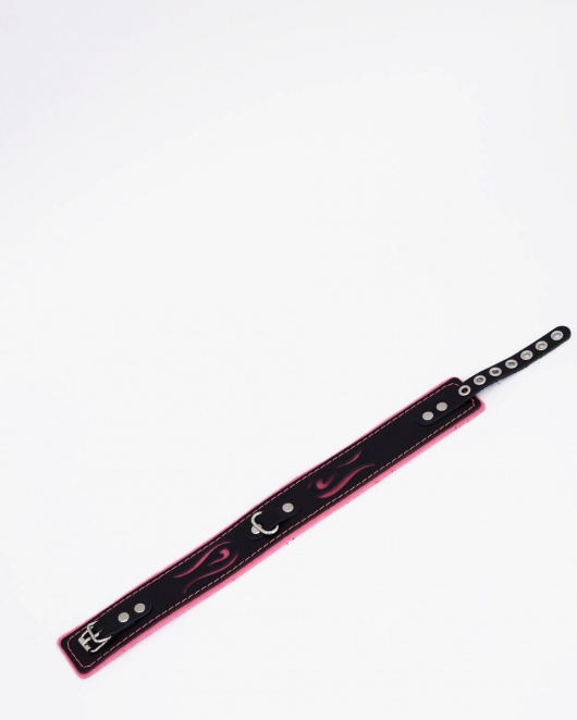 Черно-розовый кожаный ошейник с розовой строчкой - Crazy Handmade - купить с доставкой в Бердске