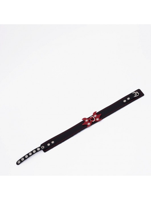 Черный ошейник с красным декором и строчкой - Crazy Handmade - купить с доставкой в Бердске