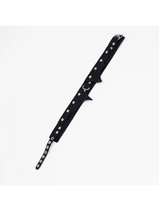 Черный однослойный кожаный ошейник с имитацией фигурного воротничка - Crazy Handmade - купить с доставкой в Бердске