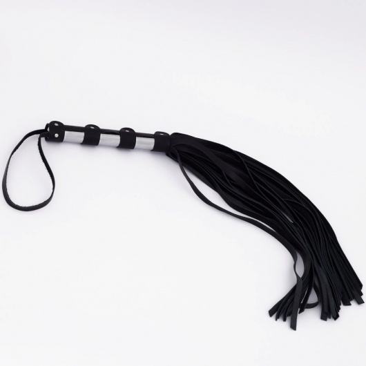 Черный кожаный флоггер со стальной ручкой - 45 см. - Crazy Handmade - купить с доставкой в Бердске