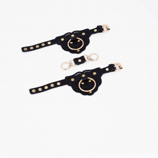 Черные наручники с золотистой фурнитурой - Crazy Handmade - купить с доставкой в Бердске