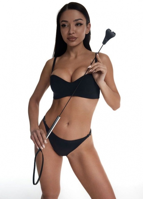 Стек с черным кожаным наконечником в виде сердца и металлической ручкой - 67 см. - Crazy Handmade - купить с доставкой в Бердске