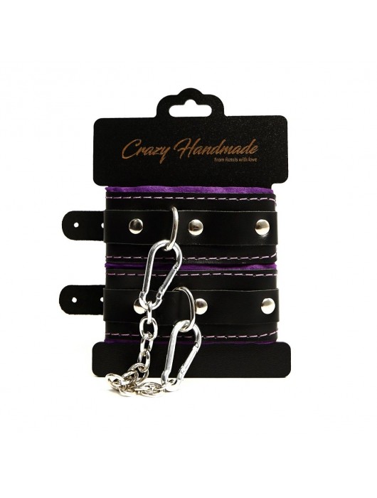Черно-фиолетовые скругленные наручники с мягкой подкладкой - Crazy Handmade - купить с доставкой в Бердске