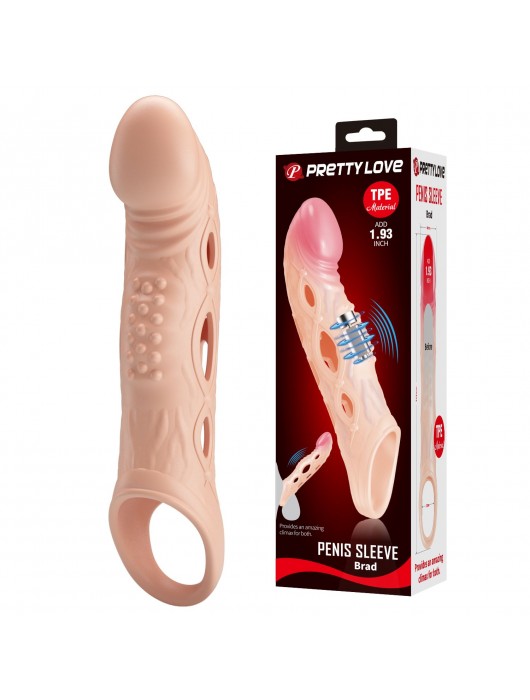 Телесная удлиняющая насадка с рельефом и вибрацией Brad - 21,3 см. - Baile - в Бердске купить с доставкой