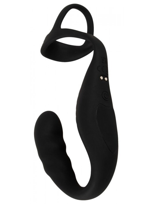 Черное эрекционное кольцо со стимуляцией промежности и анальной пробкой Cock Ring with RC Prostate Plug - Orion - в Бердске купить с доставкой