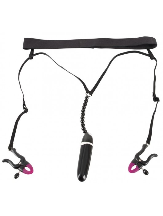 Женские вибростринги с зажимами для половых губ Spreader String with Vibrator - Orion - купить с доставкой в Бердске