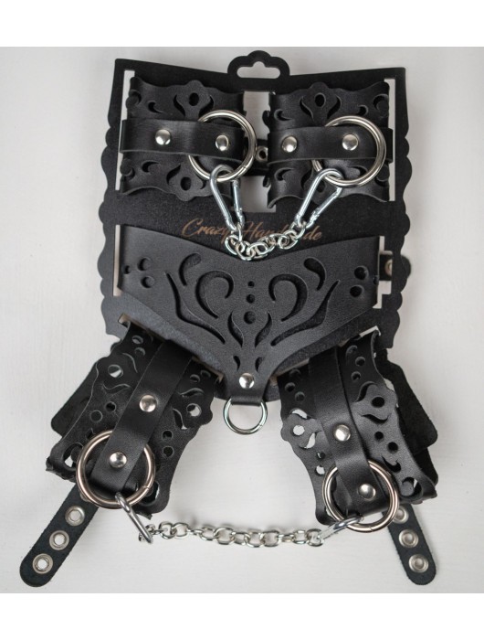 Черный ажурный кожаный набор фиксаций - Crazy Handmade - купить с доставкой в Бердске