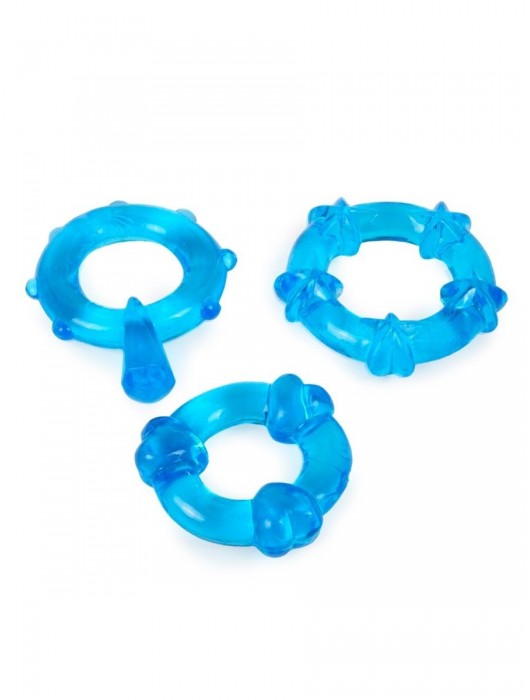 Набор из 3 синих эрекционных колец с различным рельефом - Erowoman-Eroman - в Бердске купить с доставкой