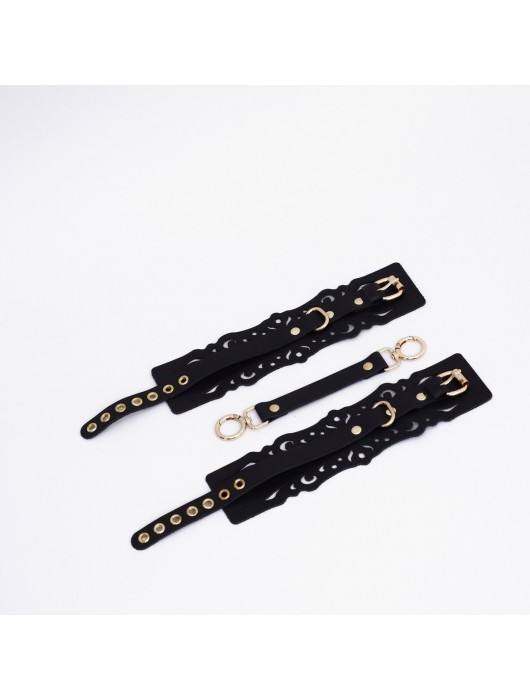 Черный кожаные оковы с узорами и золотистой фурнитурой - Crazy Handmade - купить с доставкой в Бердске