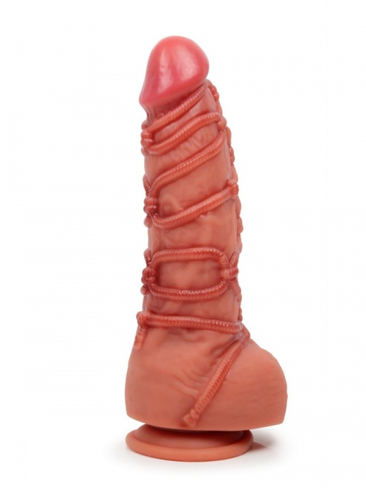 Телесный фаллоимитатор с имитацией шибари - 25 см. - Erowoman-Eroman