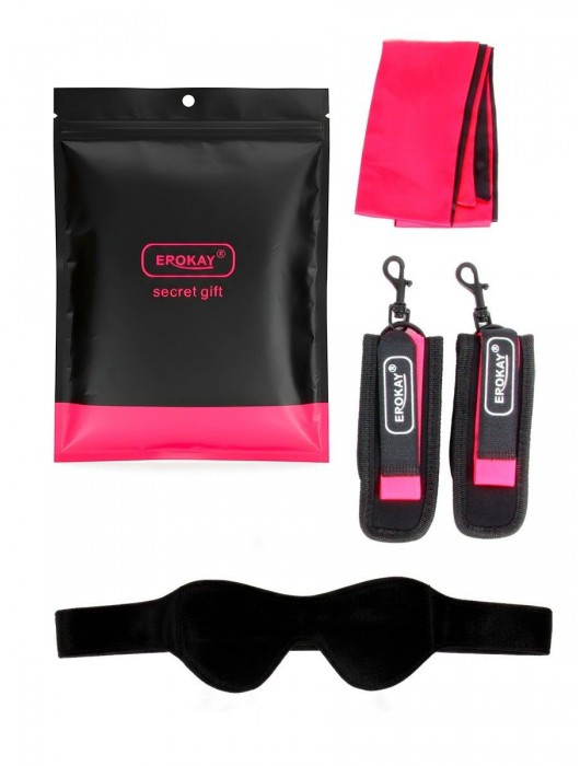 Черно-розовый эротический набор: маска, наручники и повязка - Erokay - купить с доставкой в Бердске