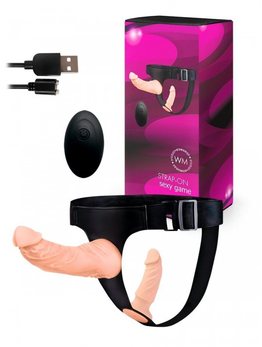 Женский страпон с 2 насадками, вибрацией и пультом ДУ - Erowoman-Eroman - купить с доставкой в Бердске
