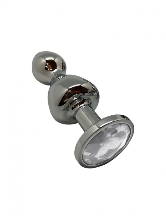 Серебристая анальная втулка Wooomy Lollypop M с прозрачным кристаллом - 9,4 см. - Adrien Lastic