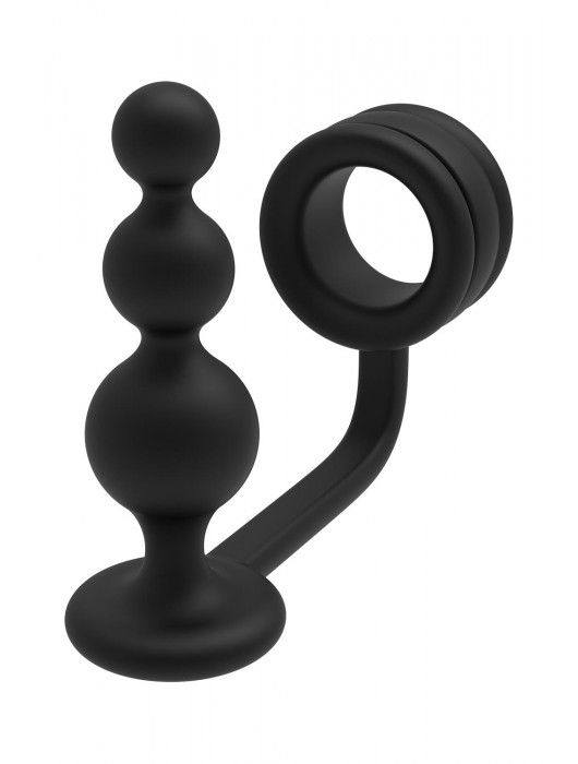 Черное эрекционное кольцо с анальной елочкой Cockring With Beaded Anal Plug - Dream Toys - в Бердске купить с доставкой