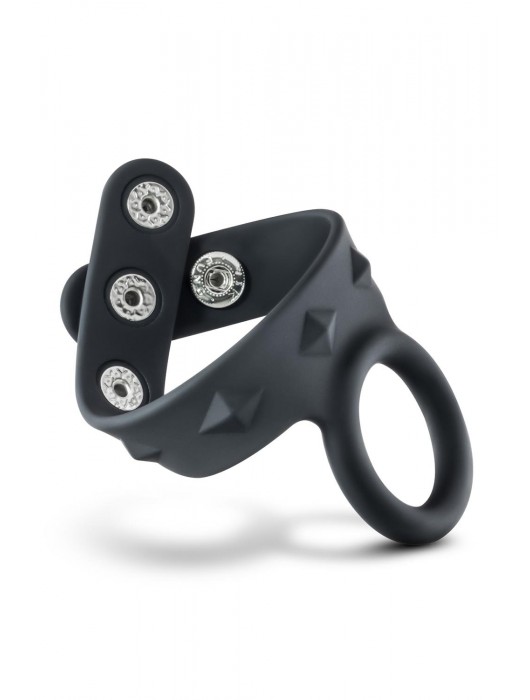 Черное эрекционное кольцо с подхватом мошонки на кнопках VS6 - Blush Novelties - в Бердске купить с доставкой