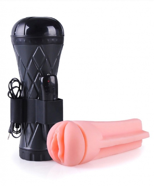 Телесный мастурбатор-вагина в черной колбе с вибрацией - Boys of Toys - в Бердске купить с доставкой