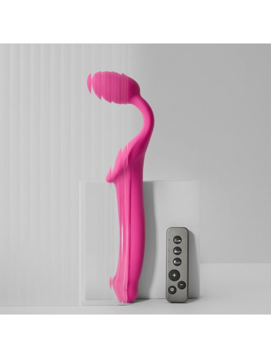 Ярко-розовый безремневой страпон Strap-on-me Vibrating Bendable Strap-On size M - Strap-on-me - купить с доставкой в Бердске