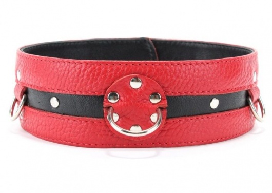 Черно-красный кожаный ошейник увеличенного размера - БДСМ Арсенал - купить с доставкой в Бердске