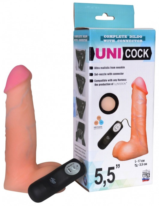 Фаллическая насадка Харнесс UNICOCK 5,5  с вибрацией - 17 см. - LOVETOY (А-Полимер) - купить с доставкой в Бердске
