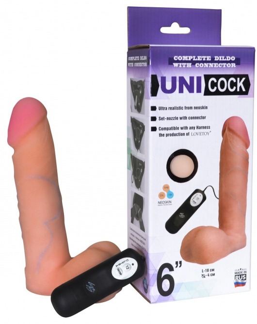 Фаллическая насадка Харнесс UNICOCK 6  с вибрацией - 18 см. - LOVETOY (А-Полимер) - купить с доставкой в Бердске