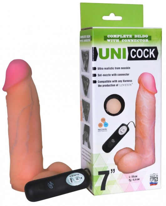 Фаллическая насадка Харнесс UNICOCK 7  с вибрацией - 19 см. - LOVETOY (А-Полимер) - купить с доставкой в Бердске