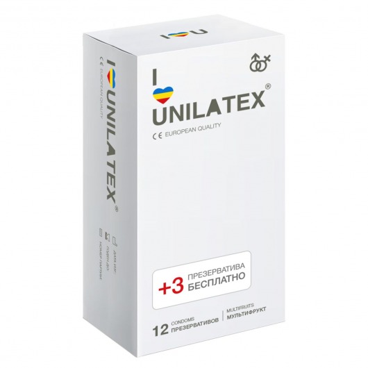 Разноцветные ароматизированные презервативы Unilatex Multifruit  - 12 шт. + 3 шт. в подарок - Unilatex - купить с доставкой в Бердске