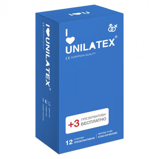 Классические презервативы Unilatex Natural Plain - 12 шт. + 3 шт. в подарок - Unilatex - купить с доставкой в Бердске