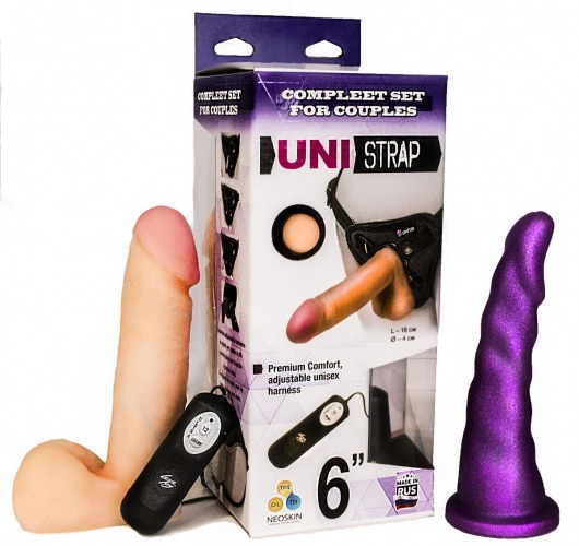 Вибрострапон с двумя насадками UniStrap - 18 и 18 см. - LOVETOY (А-Полимер) - купить с доставкой в Бердске