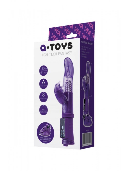 Фиолетовый вибратор с клиторальным стимулятором и супер надёжной присоской - A-toys