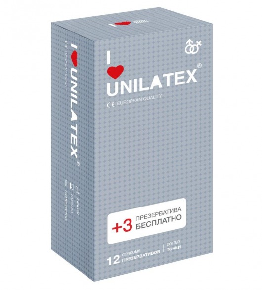 Презервативы с точками Unilatex Dotted - 12 шт. + 3 шт. в подарок - Unilatex - купить с доставкой в Бердске