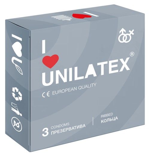 Презервативы с рёбрами Unilatex Ribbed - 3 шт. - Unilatex - купить с доставкой в Бердске