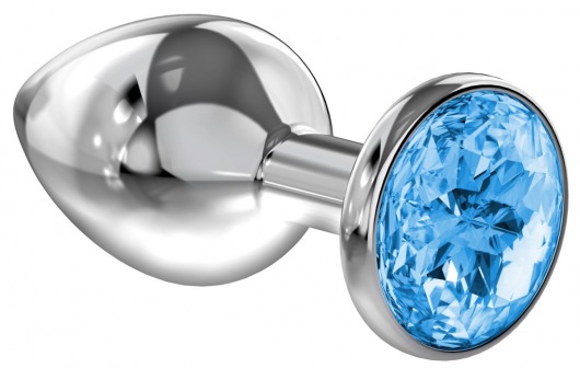 Большая серебристая анальная пробка Diamond Light blue Sparkle Large с голубым кристаллом - 8 см. - Lola Games - купить с доставкой в Бердске
