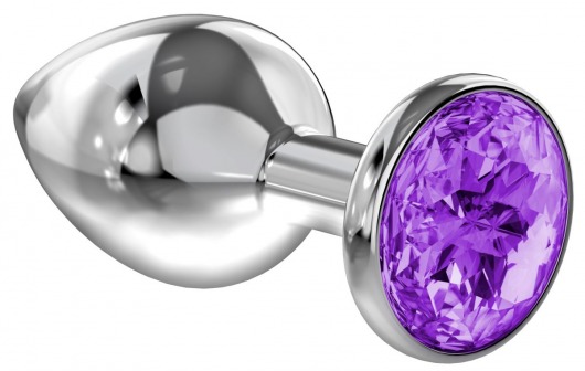 Большая серебристая анальная пробка Diamond Purple Sparkle Large с фиолетовым кристаллом - 8 см. - Lola Games - купить с доставкой в Бердске