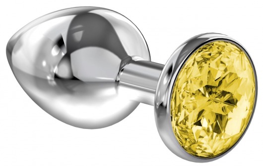 Большая серебристая анальная пробка Diamond Yellow Sparkle Large с жёлтым кристаллом - 8 см. - Lola Games - купить с доставкой в Бердске