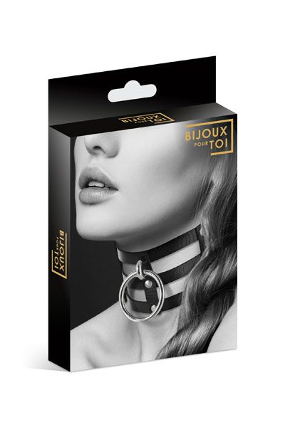 Чёрный тройной чокер с большим кольцом - Bijoux Pour Toi - купить с доставкой в Бердске